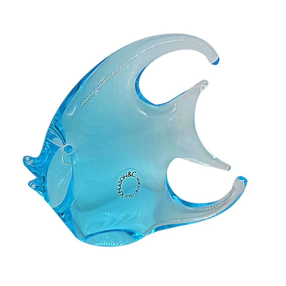V. Nason & Co Murano Italy Blue Glass Fish 5.5" X 4.5" Figurine Orig. Sticker B1